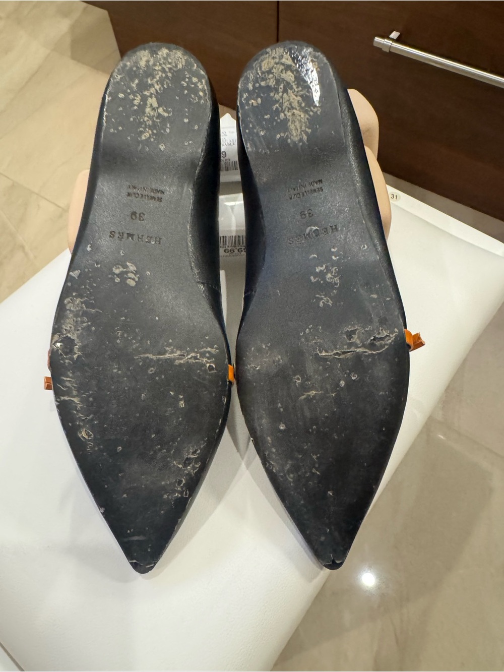 Hermès Paris Black Leather Pointed Toe H Buckle Flats Size 39 - Picture 7 of 9